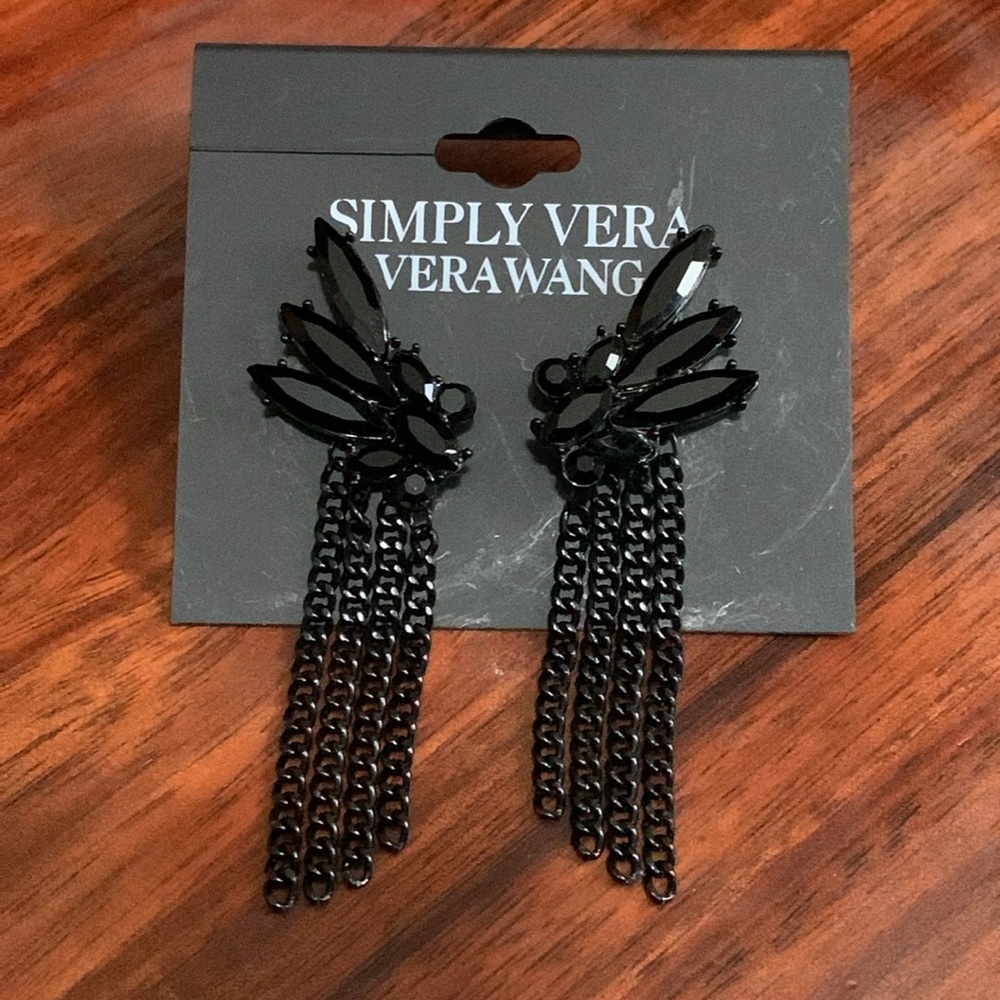 NWT Simply Vera Vera Wang black rhinestone and chain earrings